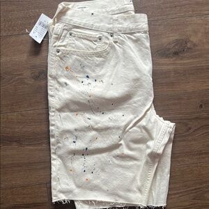 Levi's Cream Denim Shorts with Paint Splatter